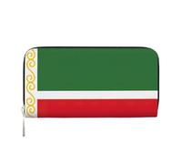 LXqlSS Portefeuille en cuir imprimé drapeau de la République tchétchène pour homme et femme, portefeuille en cuir avec fermeture éclair, grande capacité