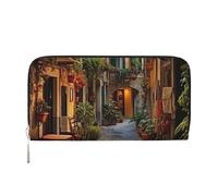 LXqlSS Portefeuille italien en cuir imprimé Old Street pour femme et homme, pochette en cuir avec fermeture éclair, grande capacité