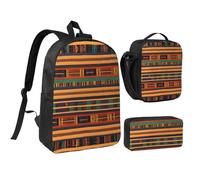 LXqlSS Sac à dos imprimé africain pour un usage quotidien, 3 pièces avec boîte à déjeuner et trousse à crayons