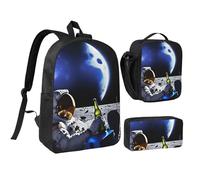 LXqlSS Sac à dos imprimé planète spatiale pour un usage quotidien, 3 pièces avec boîte à déjeuner et trousse à crayons