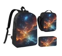 LXqlSS Sac à dos imprimé spatial pour un usage quotidien, 3 pièces avec boîte à déjeuner et trousse à crayons