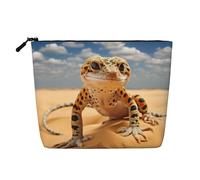 LXqlSS Sac de maquillage en chanvre avec imprimé léopard sable gecko, trousse de toilette de voyage, accessoires de maquillage cosmétiques pratiques, noir, One Size