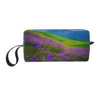LXqlSS Sac de maquillage portable pour femme avec fleurs violettes et prairie - Sac de rangement de voyage - Grande capacité, blanc, One Size