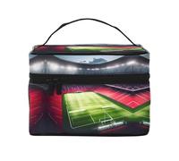 LXqlSS Stade Football Satdium Field Light Night Makeup Bag Portable Travel Cosmetic Bag for Women Beauty Zipper Makeup Organizer PU Leather Washable Waterproof, noir, One Size