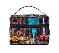 LXqlSS Streets of New York City Trousse de maquillage portable de voyage pour femme, fermeture éclair, organiseur de maquillage en cuir PU, lavable et imperméable, noir, One Size