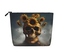 LXqlSS Trousse de maquillage en chanvre avec imprimé tête de mort et tournesol, accessoires de maquillage pratiques, noir, One Size