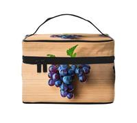 LXqlSS Trousse de maquillage portable à motif raisin pour femme, trousse de maquillage à fermeture éclair, en cuir synthétique, lavable et imperméable, noir, One Size