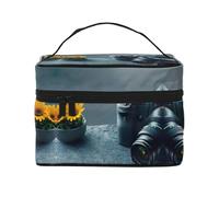LXqlSS Trousse de maquillage portable avec fermeture éclair en cuir synthétique lavable et imperméable pour femme Motif univers graphique 3D, noir, One Size