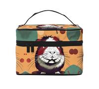 LXqlSS Trousse de maquillage portable avec motif cochon d'Inde pour femme, trousse de maquillage à fermeture éclair en cuir synthétique, lavable et imperméable, noir, One Size