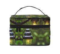 LXqlSS Trousse de maquillage portable en cuir synthétique avec fermeture éclair et motif lucioles et lanternes, lavable et imperméable, noir, One Size