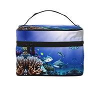 LXqlSS Trousse de maquillage portable en cuir synthétique avec fermeture éclair - Lavable et imperméable - Motif requin - Pour femme, noir, One Size