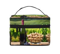 LXqlSS Trousse de maquillage portable pour bouteille de vin, bouchon en liège, raisin, trousse de maquillage de voyage pour femme, fermeture éclair, organiseur de maquillage en cuir PU, lavable et