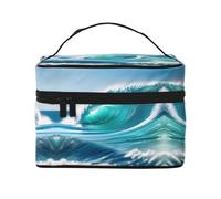 LXqlSS Trousse de maquillage transparente motif vague de ciel portable pour femme, trousse de maquillage à fermeture éclair, organiseur de maquillage en cuir synthétique, lavable et imperméable, noir,