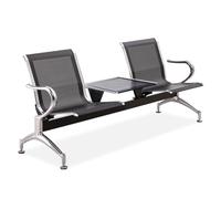 LXRHLIKG Banc de Salle D'attente 2 Places, Banc avec Structure Métallique avec Table et Accoudoir, Chaise d'accueil pour Bureaux, Banques, Hôpitaux, Écoles, Salons de Coiffure et Aéroports(Black)
