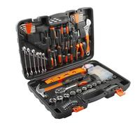 LxsNyvantic Coffret D’Outillage 107 Pièces - Cliquet 3/8″ + Rallonge, Douilles 8-22 Mm, 29 Embouts, Tournevis Cruciforme/Plat, 6 Clés Mixtes, 8 Clés Hexagonales 1,5-6 Mm,Marteau - Valise Ordonnée