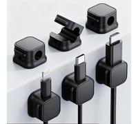 LxsNyvantic Organisateur de Câbles Magnétique - Lot de 6 Clips Câble Noirs - Adhésif Nano Autocollant pour Bureau, Maison & Voiture - Passe-Câbles Compact - Compatible Câbles jusqu’à 7 mm
