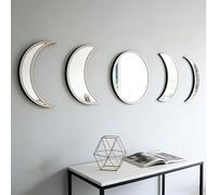 LXTaoler Lot de 5 miroirs décoratifs en bois acrylique avec phases de la lune - Sans perforation - Décoration murale esthétique pour la maison, le salon, la chambre à coucher (naturel)