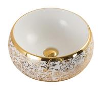 LXTEDJ Lavabo de Salle de bain de style Européen, Or blanc, Vasque à Poser en Céramique, Petit Lavabo, Avec Bonde Escamotable, Adapté à la Vanité de Salle de Bain, Coiffeuse-40X40X16CM-09