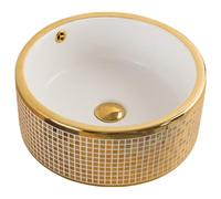 LXTEDJ Lavabo de Salle de bain de style Européen, Or blanc, Vasque à Poser en Céramique, Petit Lavabo, Avec Bonde Escamotable, Adapté à la Vanité de Salle de Bain, Coiffeuse-41X41X16.5CM-07