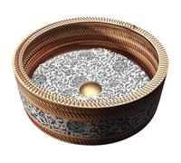 LXTEDJ Lavabo en Céramique de Style Rétro, Vasque Salle de Bain Fait à La Main, Rond, Evier Salle de Bain, Convient Pour Vestiaire, Salle de Bain et Toilettes, 41X41X14CM-01