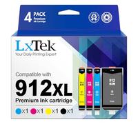 LxTek 912 XL 912XL Compatible pour HP 912 XL Pack de 4 Cartouche d'encre pour HP Officejet Pro 8022 8025 8020 8024 8023 pour HP Officejet 8010 8012 8014 8015 8017 (Noir Cyan Magenta Jaune, 4 Pack)