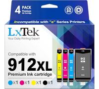 LxTek Cartouche 912 XL 912XL Compatible pour HP 912 Cartouches d'encre pour HP Officejet Pro 8022 8025 8020 8024 8023 pour HP Officejet 8010 8012 8014 8015 8017 (Noir Cyan Magenta Jaune, 4 Pack)