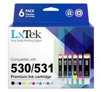 LxTek Lot de 6 Cartouches d'encre 530 531 XXL compatibles avec Canon TS8750 BK, pour Canon TS8751 WH PGI530 CLI531 530XXL 531XXL PGI-530PGBK CLI-531 (Gris, Noir, Cyan, Magenta, Jaune, 4-Pack)