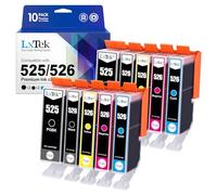 LxTek Compatible Cartouches d'encre Remplacement pour Canon 525 526 pour PIXMA MG5150 MG5350 MG6150 IX6550 MX715 MX885 MX895 IP4850 IP4950 IP6550 MG5120 (PGI-Noir CLI-Noir Cyan Magenta Jaune, 10-Pack)