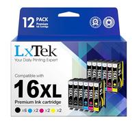 LxTek Compatible Cartouches d'encre Remplacement pour Epson 16 16XL pour Workforce WF-2750 WF-2760 WF-2660 WF-2650 WF-2630 WF-2540 WF-2530 WF-2010 WF-2510 (Noir Cyan Magenta Jaune, 12-Pack)