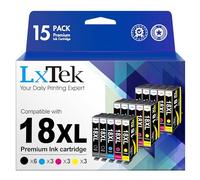 LxTek Compatible Cartouches d'encre Remplacement pour Epson 18XL pour Expression Home XP-322 XP-215 XP-205 XP-225 XP-305 XP-325 XP-422 XP-405 XP-415 XP-425 XP-315 (Noir Cyan Magenta Jaune, 15-Pack)
