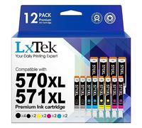 LxTek Compatible Cartouches d'encre Remplacement pour Canon 570 571 XL pour Pixma MG5750 TS5050 MG5751 MG5752 MG5753 MG6850 MG6851 TS5051 TS5053 TS5055 TS6050 (PGBK Noir Cyan Magenta Jaune, 12-Pack)
