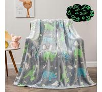 LXTOPN Couverture douillette pour enfant - Motif dinosaure - Brille dans le noir - Couverture en flanelle - Pour garçons et filles (gris, 150 × 200 cm)