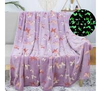 LXTOPN Couverture pour enfant qui brille dans le noir, couverture pour enfant avec motif de papillons, cadeau pour filles, couverture moelleuse pour canapé