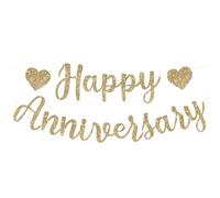 LXUEJIE Bannière « Happy Anniversary » à paillettes - Sans bricolage - Décoration d'anniversaire de mariage