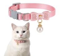 LXUEJIE Collier pour chat réglable rose avec pendentif en perle, collier mignon pour chat avec boucle de sécurité et nœud papillon rose pour chaton