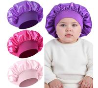 LXUEJIE Lot de 3 bonnets de sommeil en soie pour bébé fille et garçon, bonnets en soie pour enfants, bonnet en satin pour dormir
