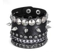 LXUEJIE Lot de 3 bracelets punk rock cloutés en cuir synthétique - Bracelet manchette en cuir synthétique - Style années 80 - Réglable - Accessoires Emo - Bracelets Grunge - Bijoux cadeaux pour homme