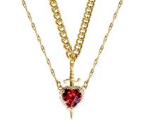 LXURY Collier couple épée en forme de cœur, 2 pièces en or et argent avec pendentif épée en forme de cœur vintage en moissanite tendance (Style B,One size)