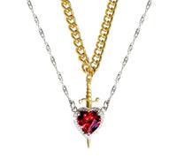 LXURY Collier couple épée en forme de cœur, 2 pièces en or et argent avec pendentif épée en forme de cœur vintage en moissanite tendance (Style E,One size)