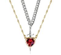 LXURY Collier couple épée en forme de cœur, 2 pièces en or et argent avec pendentif épée en forme de cœur vintage en moissanite tendance (Style D,One size)