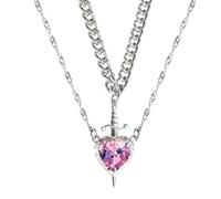 LXURY Collier couple épée en forme de cœur, 2 pièces en or et argent avec pendentif épée en forme de cœur vintage en moissanite tendance (Style C,One size)