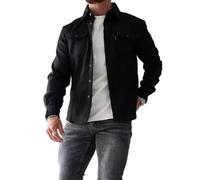 LXURY Veste chemise boutonnée pour hommes, manteau de travail en coton, surchemise boutonnée, coupe ajustée à manches longues pour hommes (Black,XL)