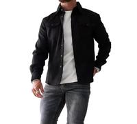 LXURY Veste Chemise boutonnée pour Hommes, Manteau de Travail en Coton, surchemise boutonnée, Coupe ajustée à Manches Longues pour Hommes (Black,L)