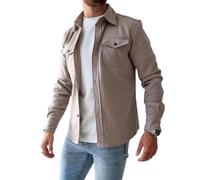 LXURY Veste Chemise boutonnée pour Hommes, Manteau de Travail en Coton, surchemise boutonnée, Coupe ajustée à Manches Longues pour Hommes (Apricot,L)