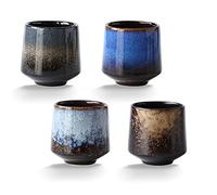 Lxuwbd Lot de 4 tasses à thé en céramique, capacité de 210,6 g, design moderne, bleu, noir, gris, Noël, anniversaire, Thanksgiving, réutilisable, robuste, émaillée, tasse à thé