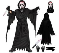 LXWINNER Costume Halloween Scream, Masque Scream, Déguisement Screams, Avec Robe, Masque de Fantôme, Ceinture, Gants et Couteau Factice, Costumes de Cosplay Halloween/Carnaval,Soirée d'horreur (XL)