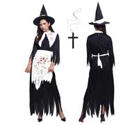 LXWINNER Déguisement Nonne Halloween, Costume Bonne Sœur Zombie, Costume Zombie Nonne pour adultes, Déguisement pour Adultes et accessoires pour Halloween, carnaval et fêtes (L)