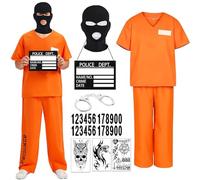 LXWINNER Déguisement Prisonnier Homme, Déguisement de Prisonnier Orange pour Adulte, Combinaison de Prisonniers Adulte, Halloween Prison Unisexe Prisonniere Cosplay Outfit pour Adulte (M)