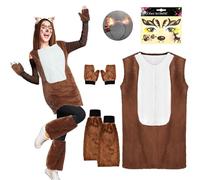 LXWINNER Déguisement Renne Femme,Robe Renne,Serre Tête Renne,Stickers art Visage Renne,Costume de Renne,Déguisement Animaux Cosplay pour Adultes Costume Carnaval Conte de Fées Noël (XL)