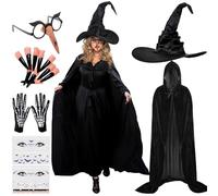 LXWINNER Halloween Femmes Costume de Sorcière avec Chapeau de Sorcière,Halloween Femmes Chapeau de Sorcière,Cape Unisexe avec Capuche,Cape Halloween pour Adultes Cosplay Vampire Costume d'halloween